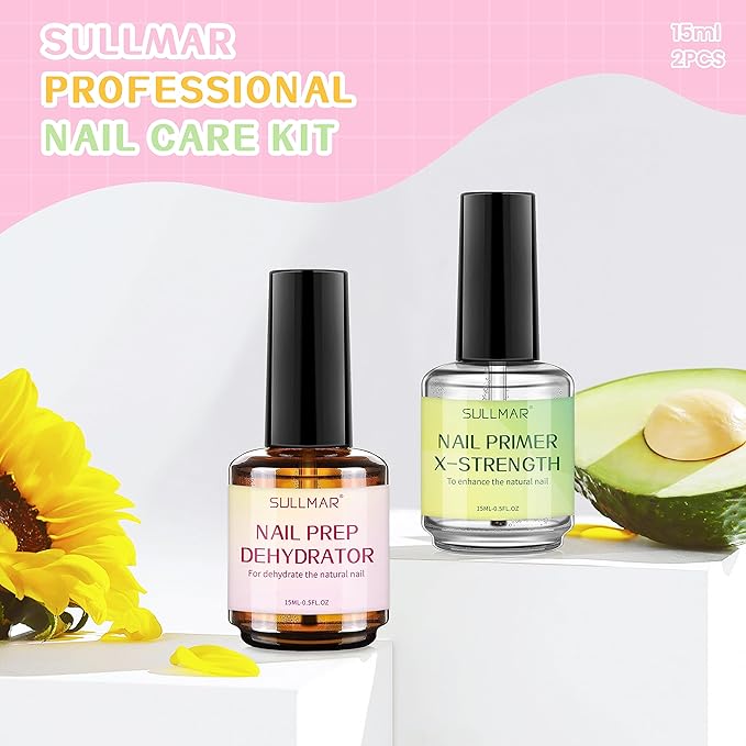 15ml Nail Prep Dehydrator & Primer X-Strength Set - Nail Bonding Kit with Cuticle Oil & Strengthener