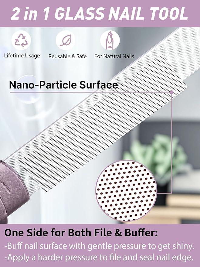 2 Packs Glass Nail Buffers with Case for Natural Nails, Glass Nail Files Shaping Nano Nail Shiners Crystal Polisher Manicure Tools Shine for Home Salon Use Stocking Stuffers for Women Christmas Gift