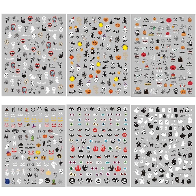 1000+ Patterns Halloween and Autumn Fall Nail Art Decals Pumpkin Maple Leaves Nail Self-Adhesive Stickers Spider Web Bat for Women Girls Nail Design Manicure Happy Halloween Thanksgiving Day