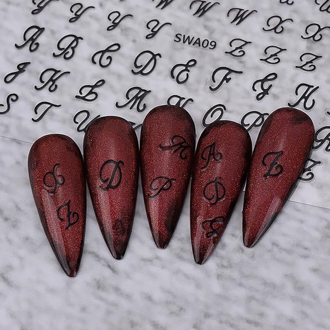 12 Sheet Letters Nail Stickers English Alphabet Nail Decals 3D Self-Adhesive Nail Art Stickers Gold Retro Letters Nail Sticker Manicure Decorations for Women DIY Acrylic Nails Art Supplies