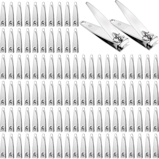 100 Pcs Nail Clippers Bulk for Men Women,Stainless Steel Portable Travel Fingernail Clipper,Flat Fingernail Clippers Sturdy Trimmer Pointed Manicure Care Tools