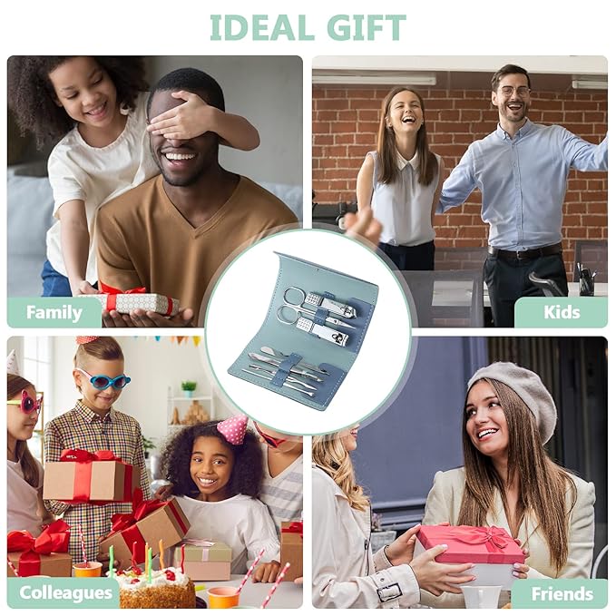 12 Set Manicure Set Bulk Mini Manicure Nail Clipper Kit 7 in 1 Stainless Steel Professional Nail Care Pedicure with Travel Portable Bag Grooming Kits for Christmas Women Men Home(Multi Color)