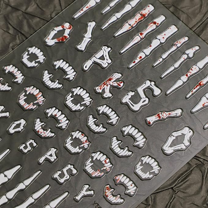 Halloween Nail Stickers for Nail Art - Terrifying Bones Nail Art Sticker Halloween 5D Embossed Nail Decals Self-Adhesive Nails Supply Manicure Stickers for Nails Decoration