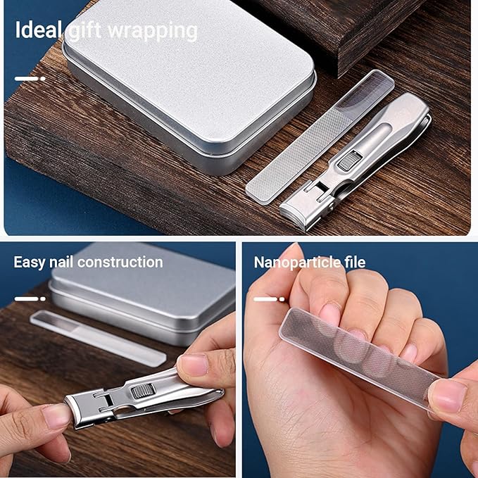 Stainless Steel Nail Clippers for Thick Nails - Ultra Sharp Professional Clipper & File Set with Secure Safety Lock - Seniors, Men, Women (Silver)