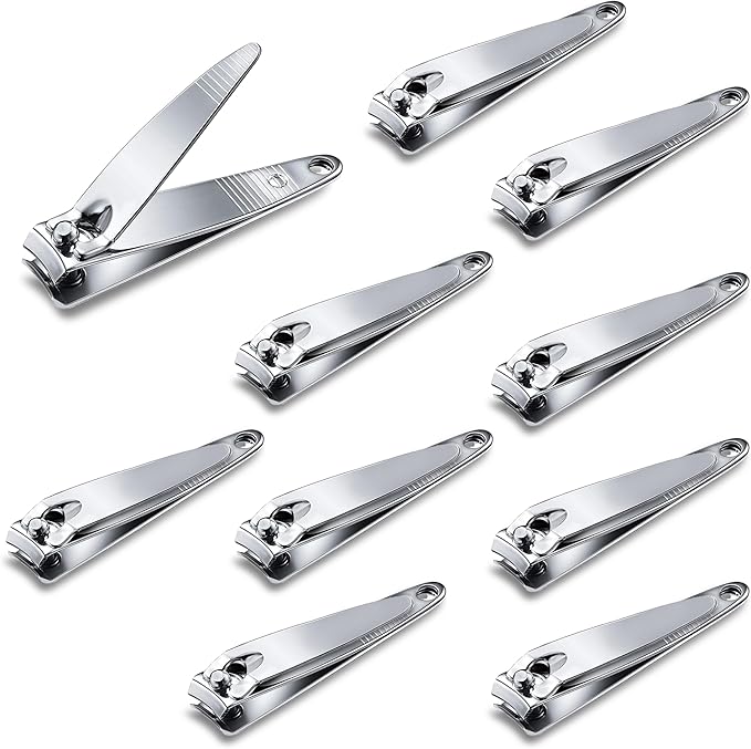 10 Pieces Nail Clippers Bulk Stainless Steel Fingernail Clippers Flat Toenail Clippers Portable Travel Fingernails Pointed Manicure Pedicure Sturdy Trimmer
