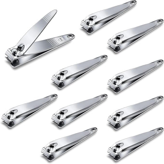 10 Pieces Nail Clippers Bulk Stainless Steel Fingernail Clippers Flat Toenail Clippers Portable Travel Fingernails Pointed Manicure Pedicure Sturdy Trimmer