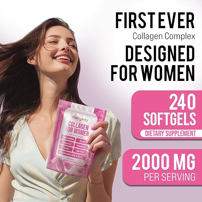 Collagen for Women – Hydrolyzed Multi Collagen Peptides Types I, II, III, V & X – Collagen Supplement with Vitamin C, Biotin & Hyaluronic Acid – Grass Fed, Non-GMO, 240 Capsules