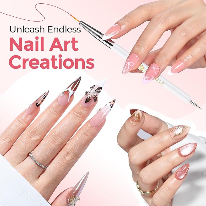 UNA GELLA Nail Art Brushes Set 6PCS White Color Nail Design Painting Brush Set Nail Dotting Tools Double-headed Nail Art Builder Gel Polish Liner Brushes for DIY Nail Drawing Supplies