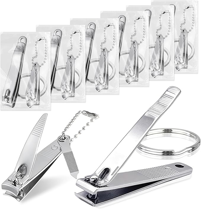 12-Piece Stainless Steel Fingernail & Toenail Clippers Set with File & Keychain - Bulk Nail Clippers Kit for Men/Women, Home, Travel, Gifts, Homeless Care Supplies (6 Small + 6 Medium)