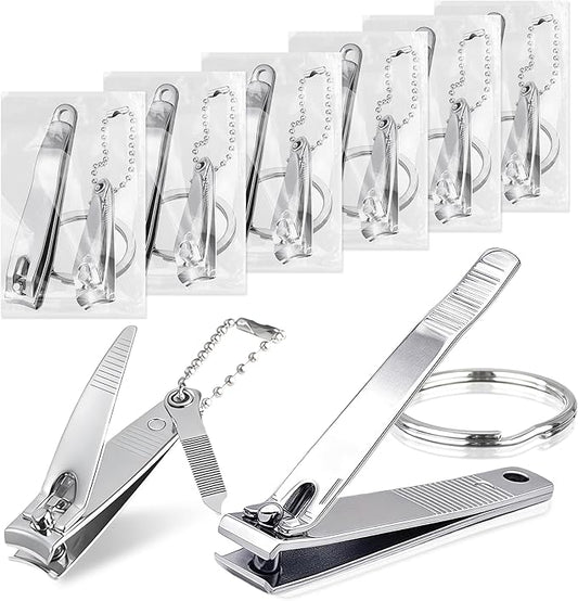 12-Piece Stainless Steel Fingernail & Toenail Clippers Set with File & Keychain - Bulk Nail Clippers Kit for Men/Women, Home, Travel, Gifts, Homeless Care Supplies (6 Small + 6 Medium)