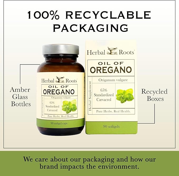 Herbal Roots Oil of Oregano - Made from Mediterranean Oregano Oil - 90 Easy to Swallow Softgel Capsules - Extra Strength 150mg
