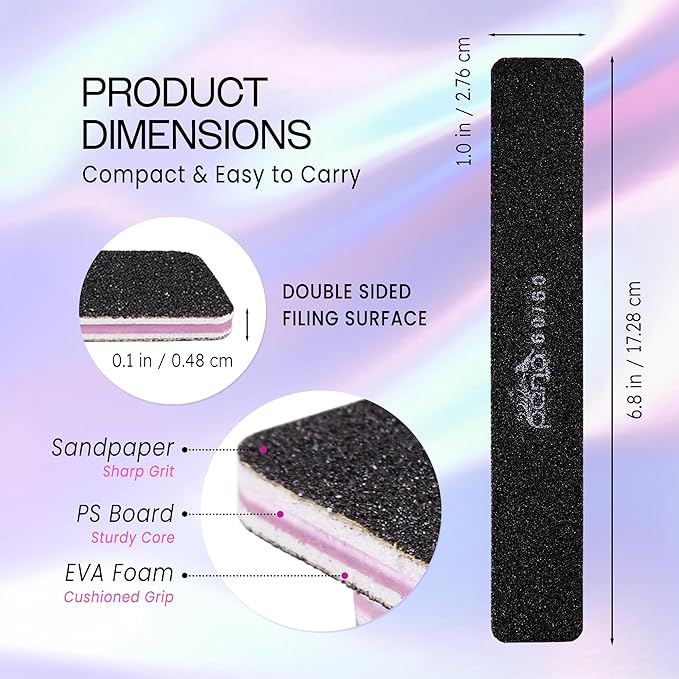 10pcs - PANA Jumbo Double-Sided Emery Nail File for Manicure, Pedicure, Natural, and Acrylic Nails - Black (Grit 60/60)