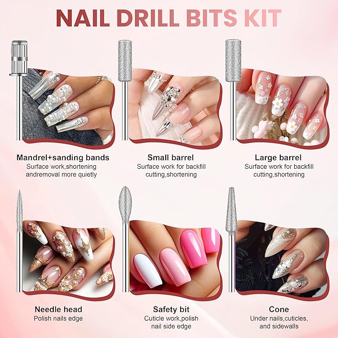 20000RPM Professional Electric Nail File Kit, 156pcs Sanding Bands and Nail Drill Bits for Acrylic, Gel Nail Manicure Gel Nail Polish Remover (Black)