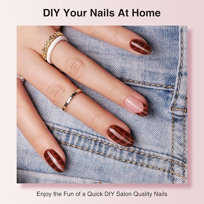 Semi Cured Gel Nail Strips - 30PCS Gel Nail Stickers for UV Light, Long-Lasting Gel Nail Wraps, Salon-Quality Semi Cured Nail Stickers, 2 Weeks Wear, Easy DIY Gel Manicure-Ebony Croc