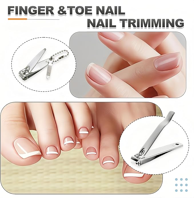 12-Piece Stainless Steel Fingernail & Toenail Clippers Set with File & Keychain - Bulk Nail Clippers Kit for Men/Women, Home, Travel, Gifts, Homeless Care Supplies (6 Small + 6 Medium)