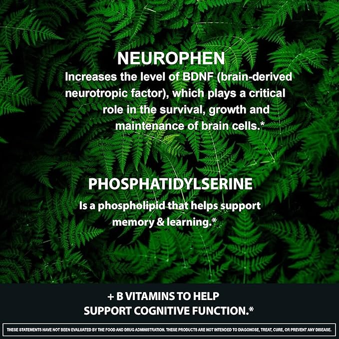 Hybrid Nutraceuticals NeuroPhen Nootropics Brain Booster Supplement - Focus Supplement, Memory Supplement for Brain with Bacopa Extract, Phosphatidylserine, Huperzine A - 60 Capsules