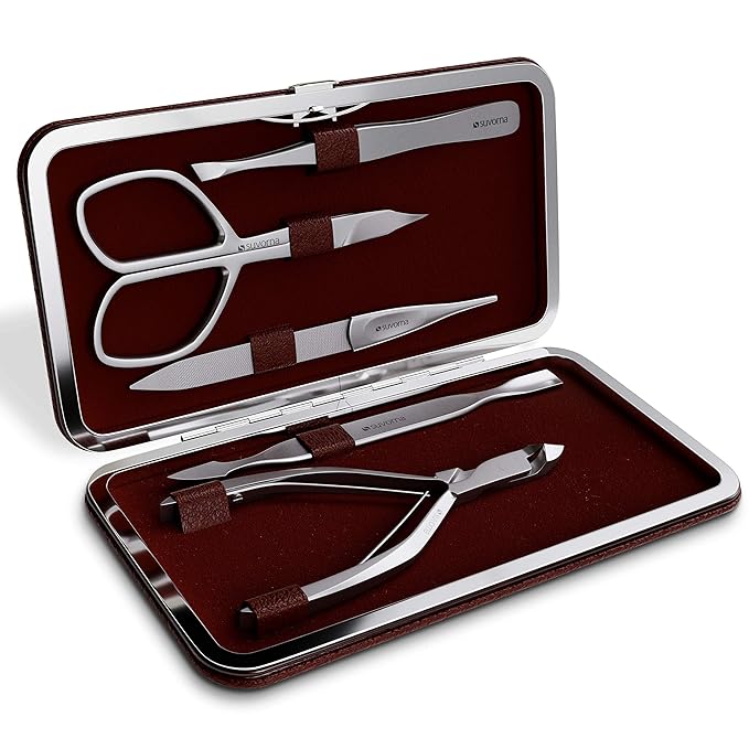 Suvorna Manicure Kit for Women with Nail Clippers, Nail Scissors, Cuticle Pusher, Nail File & Tweezer - Made with Stainless Steel - Professional Nail kit for Adults, Seniors, Women, and Men. (5 Pcs)