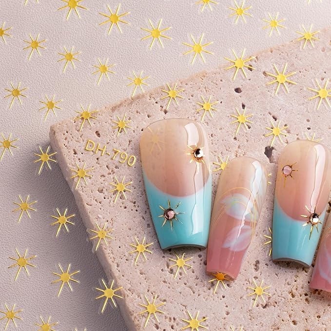 12 Sheets Star Nail Stickers Gold Silvery Nail Decals for Nails Art Black White Design Nail Supplies 3D Self-Adhesive Nails Decoration for Women