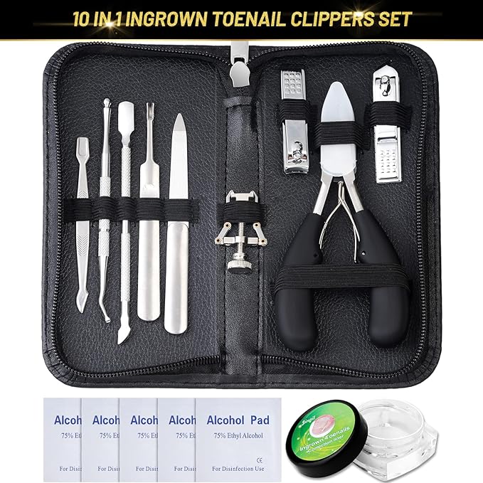10 PCS Toenail Clippers Tool Kit, Modacraft Professional Podiatrist Nail Clippers Set for Thick & Ingrown Toenails Corrector Treatment, Wide Jaw Opening Nail Clippers Set for Seniors Pedicure, Unisex