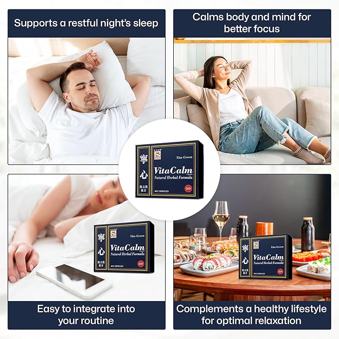 Vita Calm Sleep Aid – Natural Herbal Supplement with Lingzhi Mushrooms – Supports Relaxation and Better Sleep – Non-Addictive Formula for Stress Relief and Improved Sleep Quality – 60 Capsules