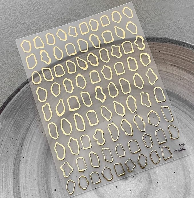 Gold Circle Nail Art Stickers Gold Bronzing Self-Adhesive Nail Stickers Irregular Frame Nail Art Accessories French Manicure Supplies Cute Circle Nail Art Supplies for Women Acrylic Nails Decorations