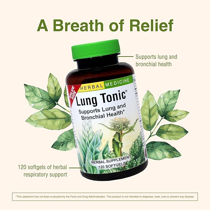 Herbs Etc. Lung Tonic - Lung Supplement for Bronchial Support - Healthy Breathing Support with Mullein, Horehound & Grindelia - 120 Softgels - 2 Pack