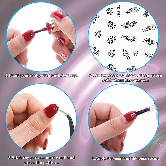 Blulu 5000 Pcs Flower Nail Stickers 100 Sheets 3D Self Adhesive Nail Stickers Multi Design Decals Multicolor Flower Manicure Decals with Tweezer(Classic-Chic Floral Series)