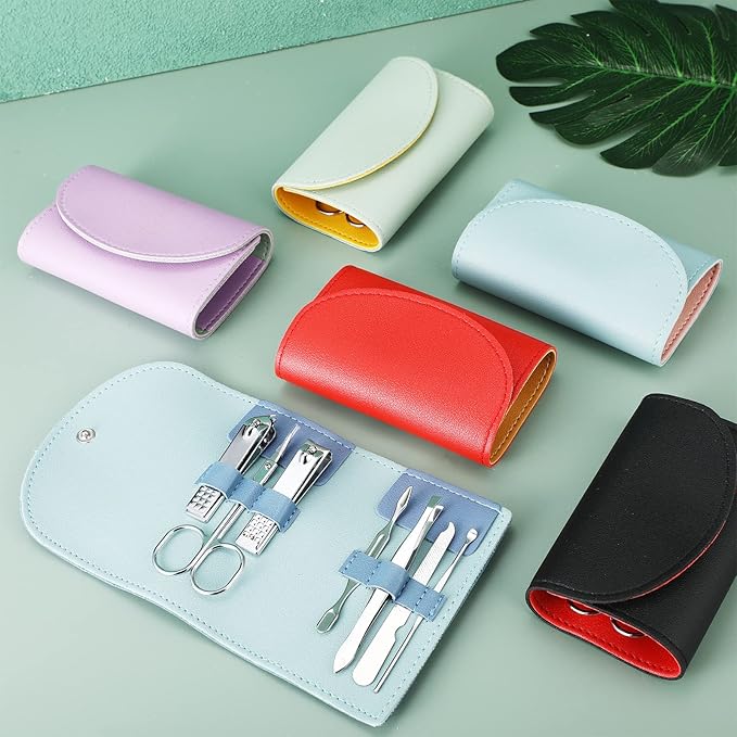 12 Set Manicure Set Bulk Mini Manicure Nail Clipper Kit 7 in 1 Stainless Steel Professional Nail Care Pedicure with Travel Portable Bag Grooming Kits for Christmas Women Men Home(Multi Color)