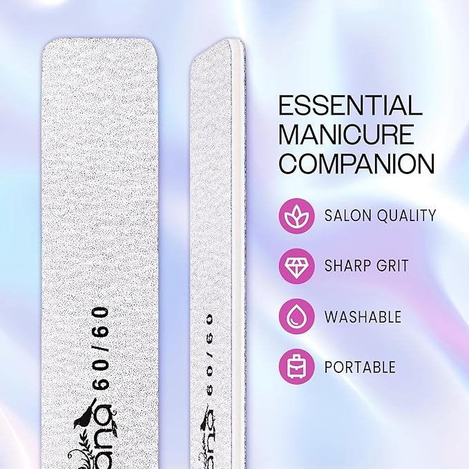 10PCS Jumbo Size PANA Professional Double Sided Nail Files - Zebra, 60/60 Grit - Emery Board Nail Buffering File Manicure Pedicure Nail Polisher Washable