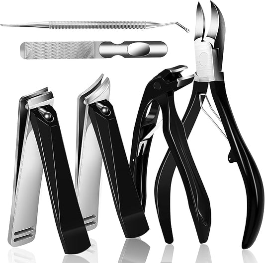 Toenail Clippers for Seniors – 6 in 1 Large Straight & Slanted Nail Clippers Set for Thick and Ingrown Toenails, Heavy Duty Wide Jaw Nail Cutter with Long Handle for Men Women Adult