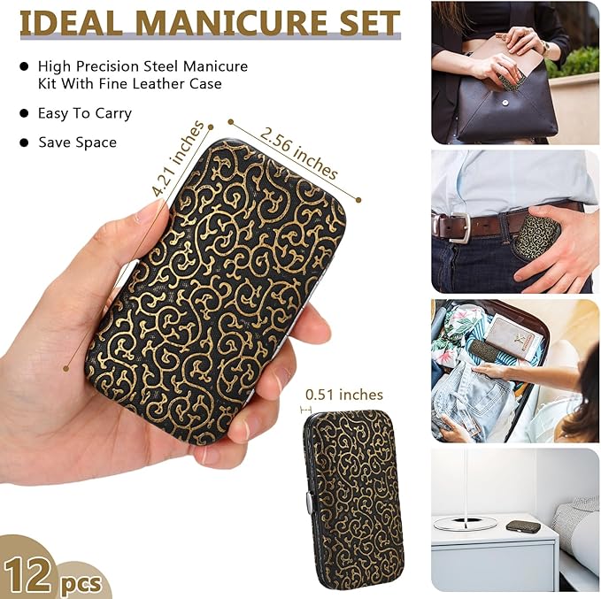 Geosar 12 Sets Christmas Stocking Stuffer Manicure Set Nail Clippers Set Pedicure Kit 12 in 1 Stainless Steel Professional Grooming Kits Nail Care Tools with Travel Case for Xmas Gifts(Modern Style)