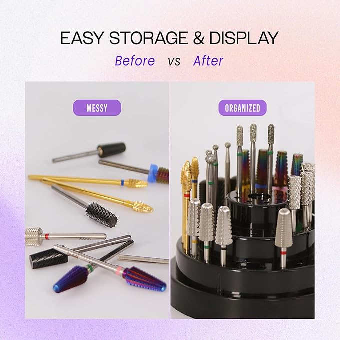 PANA Round Cake Tier Nail Drill Bit Holder Display Organizer Case - Dustproof Carbide Bit Storage Container Box For Manicure Tools Nail Salon - 48 Holes Gold (Drill Bits Not Included)