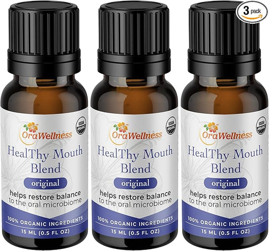 Healthy Mouth Blend Organic Tooth Oil, Flouride Free Made in The USA Toothpaste & Mouthwash Alternative, Natural Rinse for Healthy Teeth & Gums for Women, Men and Kids, Pack of 3