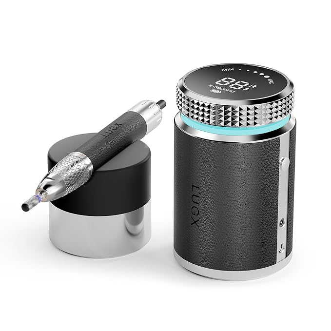 L'UGX Professional Nail Drill, Waterproof 35000RPM Brushless Nail Drill Machine, Rechargeable Nail Efile for Acrylic Gel Nails, Low Noise and Low Vibration, Black
