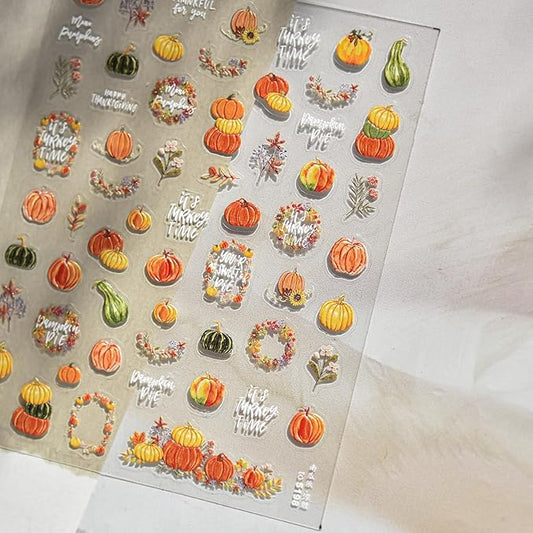 1 Sheet Fall Nail Stickers 5D Embossed Maple Leaves Nail Stickers for Nails Thanksgiving Day Pumpkin Nail Decals Fall Leaf Garland Nails Supplies Autumn Leaves Pumpkin Design Sticker for Women