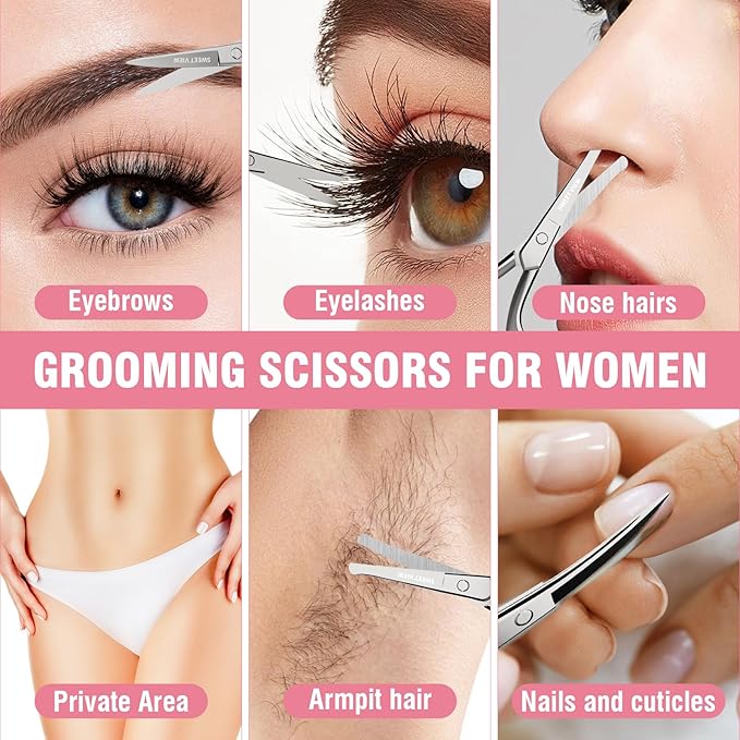 Eyebrow Scissors Curved and Rounded Small Grooming Scissors for Man and Woman Trimming Eyebrows, Nose, Mustache, Eyelashes, Ear Hairs, Nails and Cuticles.