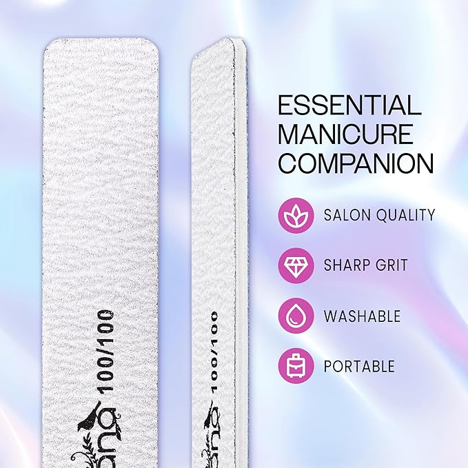 10PCS Jumbo Size PANA Professional Double Sided Nail Files - Zebra, 100/100 Grit - Emery Board Nail Buffering File Manicure Pedicure Nail Polisher Washable