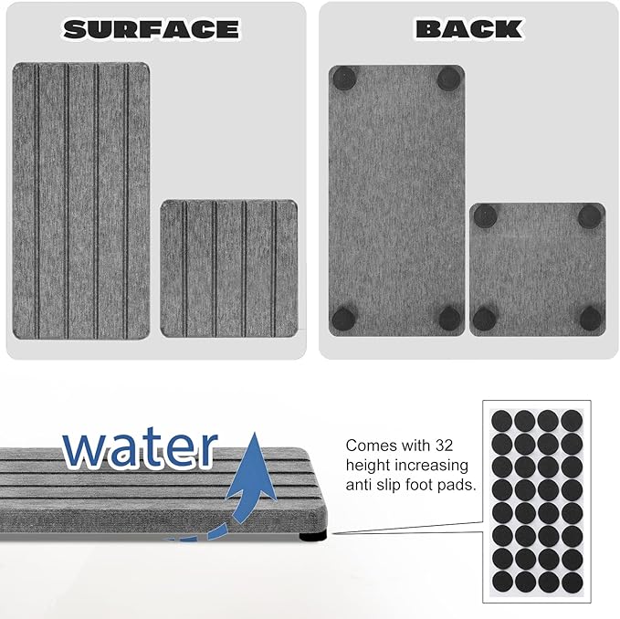 4PCS Stone Drying Tray for Bathroom Sink and Kitchen Counter, Fast Drying Diatomite Stone Sink Tray Soap Trays, Diatomaceous Coaster, Water Absorbing Stones Trays for Sinks