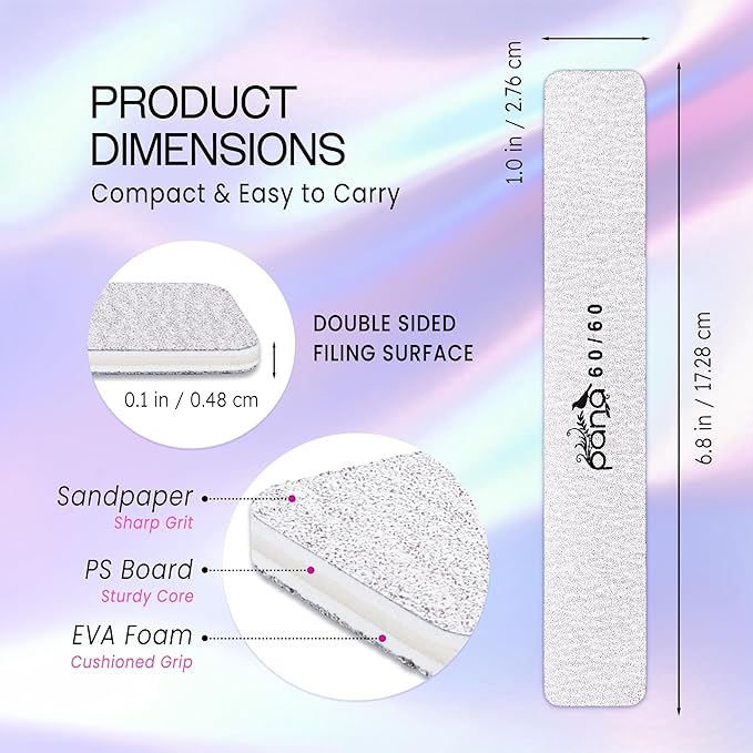 10PCS Jumbo Size PANA Professional Double Sided Nail Files - Zebra, 60/60 Grit - Emery Board Nail Buffering File Manicure Pedicure Nail Polisher Washable