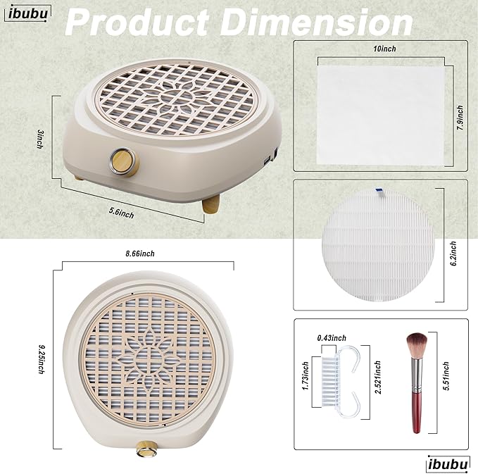 Upgrade Small Nail Dust Collector Vacuum Cleaner Machine 130W Powerful Strong Fan Extractor Suction Electric Nail Filer Manicure Dust Collector Quiet with Multiple Tool Kits for Home Salon