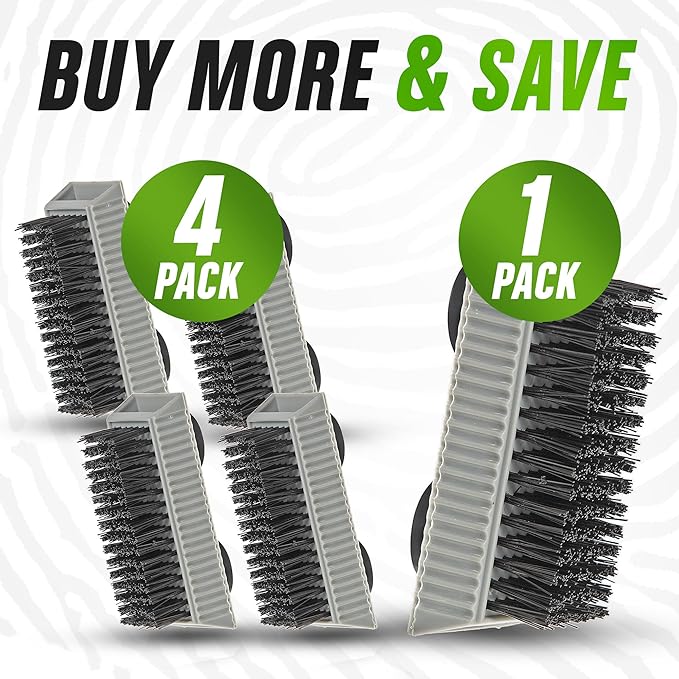 Grip Clean Nail Brush for Cleaning Fingernails – Heavy Duty Nail Brush with Extra Stiff Bristles - Fingernail Brush & Nail Scrubber Brush with Suction Cup Backing for Men & Women - 4 Pack