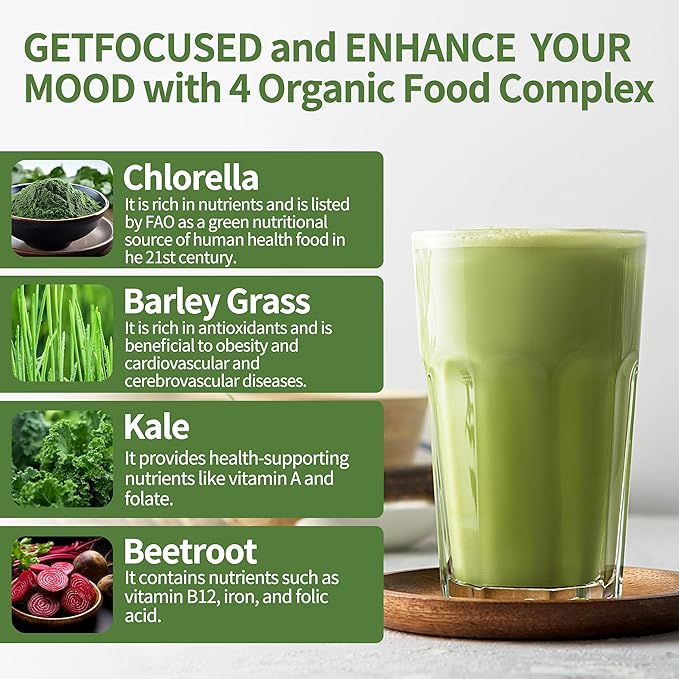Greens Powder Superfood for Immune Support With 16 oz，Greens Powder Smoothie Mix with Chlorella, Barley Grass, Kale & Beetroot Smoothie Booster, Chlorophyll Providing Greens.