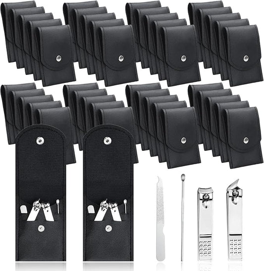 10 Sets Finger Nail Clipper Set Bulk,4 in 1 Black Adult Stainless Steel Travel Manicure Kit with Case Individually Wrapped Nail Clippers Bulk for Homeless,Hotel,Charity