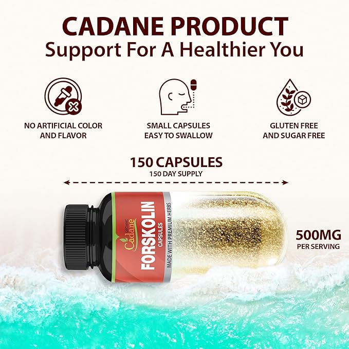 Organic Cadane Forskolin Supplement Capsules - 5in1 Concentrated with Turmeric Curcumin, Arjuna, Garcinia Cambogia, and Green Tea - 150 Capsules for 5 Months Supply