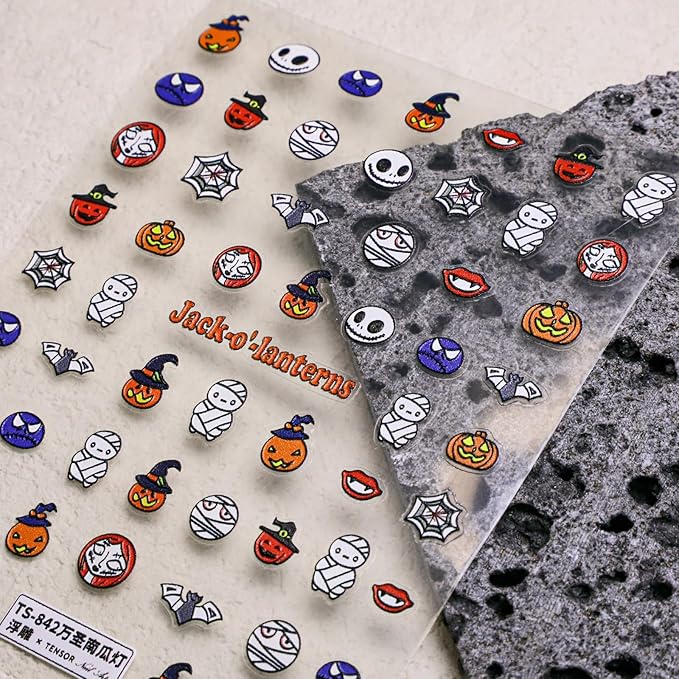 Halloween Nail Stickers for Nail Art - Cute Ghost Nail Art Sticker Halloween Pumpkin 5D Embossed Nail Decals Self-Adhesive Nails Supply Manicure Stickers for Nails Decoration
