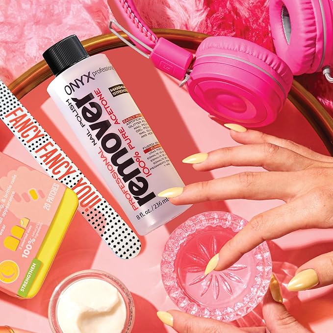 Onyx Professional 100% Pure Acetone Nail Polish Remover Kit with 7 inch Nail File, 8 fl oz - Made in USA, Maximum-Strength Gel Polish Remover, Artificial & Glitter Nail Polish
