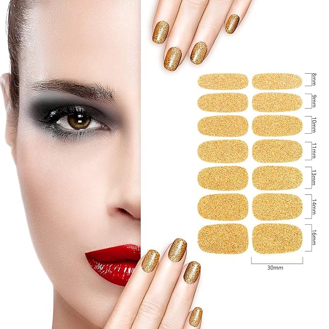 SILPECWEE 224 Pieces 16 Sheets Nail Polish Strips for Women Nail Polish Stickers Glitter Nail Wraps for Women Adhesive Nail Decals Gel Sticker Nails for Girls with File (Classy Glitter)