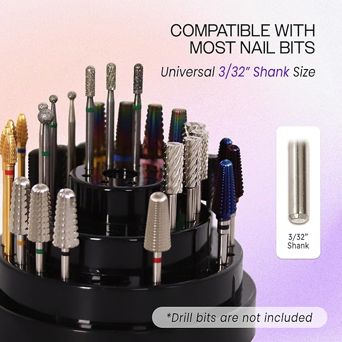 PANA Round Cake Tier Nail Drill Bit Holder Display Organizer Case - Dustproof Carbide Bit Storage Container Box For Manicure Tools Nail Salon - 48 Holes White (Drill Bits Not Included)