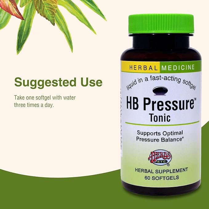Herbs Etc. HB Pressure Tonic - Healthy Blood Circulation Support Supplement - Aid Cardiovascular Health - Herbal Supplement for Natural Energy Support - Gluten-Free - 60 Softgels (60 Servings)