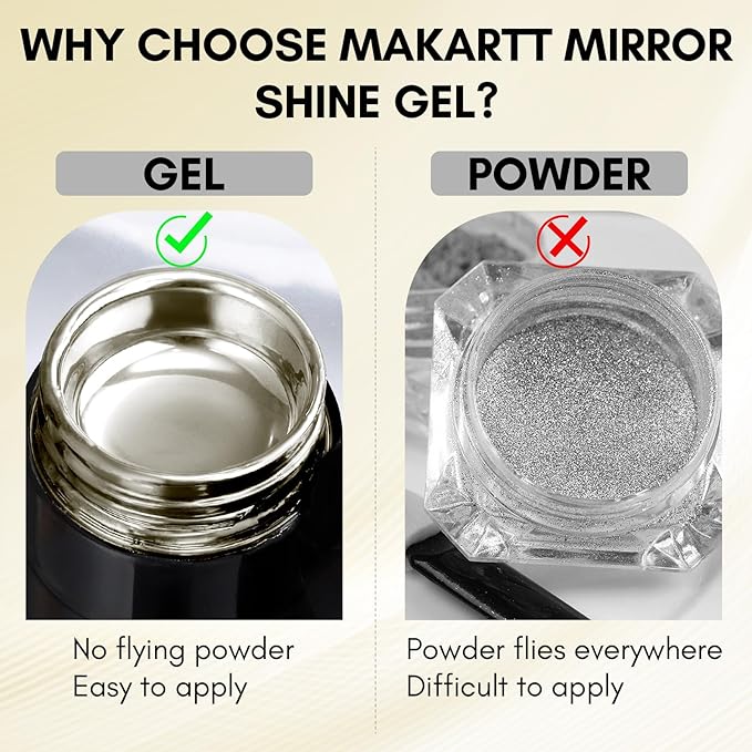 Makartt Chrome Gel Nail Polish: 8ml Metallic Gel Nail Polish, Gold 3D Metal Painting Gel for Nail Art Soak off UV/LED Glossy Mirror Effect Nail Glue Gel for Home Salon DIY Manicure